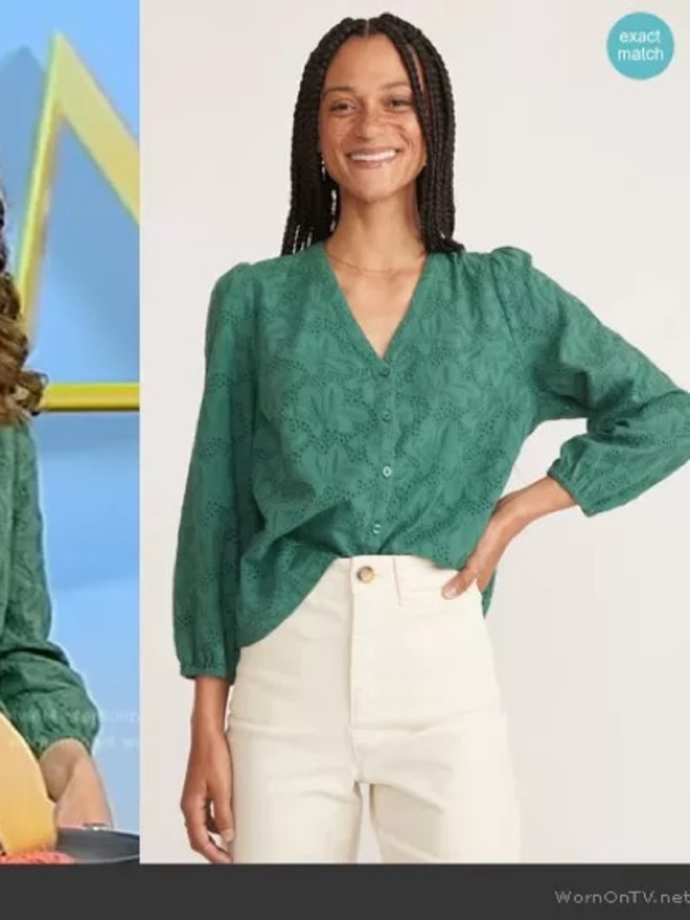 Marine Layer Green Eyelet Colette V-Neck Button Front Top